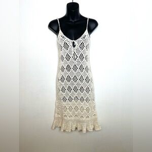 Aerie Women’s Filet Crochet Dress XS White 100% Cotton Boho Beach Festival